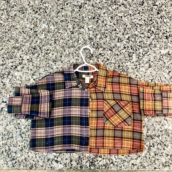 RSQ Womens Plaid Spliced Cropped Flannel Size Small - Picture 5 of 6